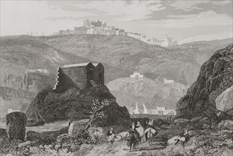 Patmos. Engraving by Aubert. ""La Tierra Santa y los lugares recorridos por los profetas, por los