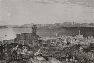 Island of Rhodes. Rhodes. Engraving by Leonce Lhuillier. ""La Tierra Santa y los lugares recorridos