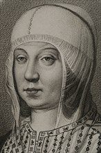 Isabella I (1451-1504). Queen of Castile (1474-1504). Queen consort of Aragon for her marriage to