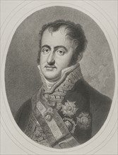 Ferdinand VII (1784-1833). King of Spain (1808-1833). Portrait. Engraving by Masson. Lithographed