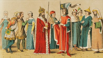 History of Germany. Middle Ages. 1400-1450. From left to right, 1: lady, 2-3: noblemen, 4: lady, 5: