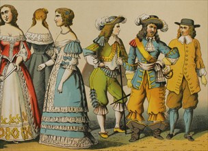 History of France. 1600-1670. From right to left, 1: merchant, 2: soldier, 3: knight, 4-5-6: