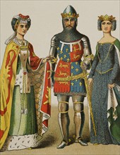 History of England. 14th century. From left to right: lady, Edward of Woodstock (1330-1376), called