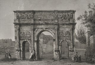 Arch of Constantine in Rome. Engraving. "Historia Universal", by César Cantú. Volume II, 1854.