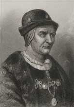 Louis XI (1423-1483), nicknamed "the Prudent". King of France (1461-1483). Portrait. Engraving by