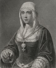 Isabella I (1451-1504). Queen of Castile (1474-1504). Queen consort of Aragon for her marriage to