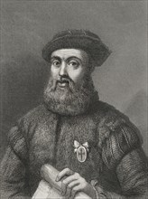 Ferdinand Magellan (1480-1521). Portuguese explorer. Portrait. Engraving by Geoffroy. "Historia