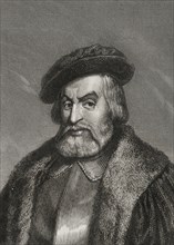 Hernán Cortés (1488-1547). Spanish conquistador of the Aztec empire. Portrait. Engraving by