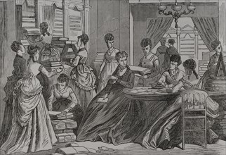 Franco-Prussian War (1870-1871). Stuttgart ladies' committee collecting goods for the war wounded.