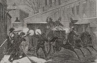 History of Spain. Madrid. Attack on General Prim (1814-1870) in calle del Turco (Turk Street) on 27