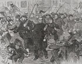 Franco-German War (1870-1871). France. Arrest of Napoleon III spies in Paris. Engraving. ""Historia