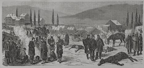 Franco-Prussian War (1870-1871). French camp in Neuchatel (Switzerland). Drawing by Miranda.