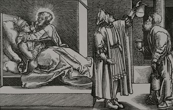 Cure through the Intercession of a Healing Saint. Facsimile of an engraving attributed to Hans