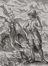 Miner. Drawing and engraving by Jost Amman in the 16th century. Sciences & Lettres au Moyen Age et