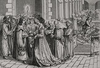 Marriage of a young man to an older woman. Facsimile by Bertrand based on an engraving of the