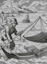 The fisherman. Facsimile after a drawing and engraving by Jost Amman in the 16th century. ""Moeurs,