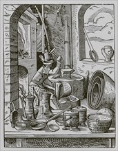 Coppersmith. Facsimile after a drawing and engraving by Jost Amman in the 16th century. ""Moeurs,