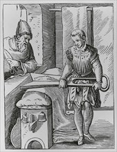 The trades. Clothworker. Facsimile after a drawing and engraving by Jost Amman in the 16th century.