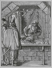 The trades. The swordmaker. Facsimile after a drawing and engraving by Jost Amman in the 16th