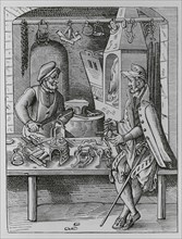 The trades. The spur maker. Facsimile after a drawing and engraving by Jost Amman in the 16th