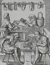 The trades. The shoemaker. Facsimile after a drawing and engraving by Jost Amman in the 16th