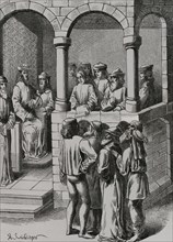 Promulgation of an Edict. Engraving by Albert Coinchon after a miniature in ""Anciennete des