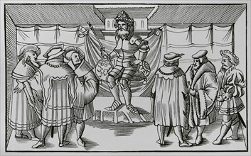 The Court of a Baron. Engraving after a woodcut in Sebastian Munster's ""Cosmographia