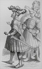German Knights. Facsimile after an original 15th-century manuscript illustration in ""Vita