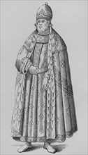 Doge of Venice in ceremonial costume. 16th century. Engraving after Cesare Vecellio (1521-1601) in