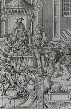 Medieval torture scene. The Estrapade, or Question Extraordinary. Torture consisted of gradually