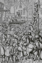 Public execution. Facsimile of an engraving in ""Praxis Criminalis Persequendi"", by Johannes