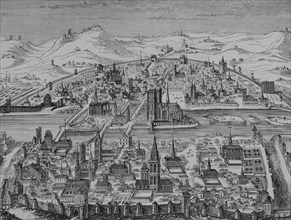France. Perspective of the city of Paris in 1607. Facsimile pf a copperplate by Leonard Gaultier