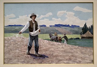 Adams Alksnis (1864-1897). Latvian painter. The Sower. From the album ""Scenes from Latvian Life"",