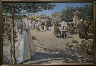 Janis Valters (Johann Walter) (1869-1932). Baltic German artist. The Market in Jelgava, 1897. Oil