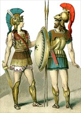 The illustration, which dates to 1882, depicts two ancient Greek warriors.