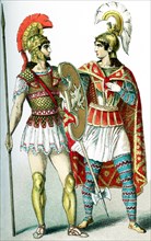 This illustration shows two warriors who lived in Asia Minor at the time the Roman Empire ruled the