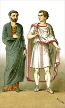 The figures represent ancient Roman males, from left to right: a citizen of the empire, an