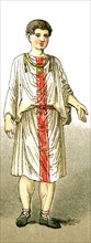 The figure represents an ancient Roman nobleman. The illustrations dates to 1882.