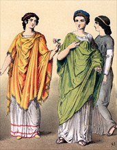 Dress of Roman women in late Republican and Imperial times (around 100 B.C. to A.D. 100). Note the