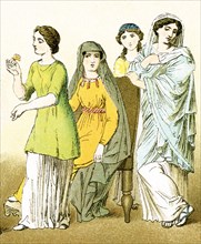 The figures represent four ancient Roman women. The illustration dates to 1882.