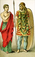 Pictured here are a Gaul, who has been Romanized (hair style and no beard or mustache) and a Gallic