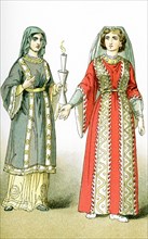 This illustration shows two women who lived after A.D. 330, when Chtistianity became the religion