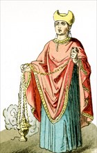 The figure represented here represents an ancient Roman Christian priest. The illustration dates to