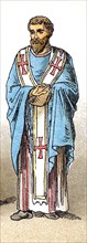 The Byzantine figure represented is a 9th century A.D. bishop. Th illustration dates to 1882.