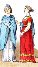 The two figures pictured here are Frankish women of rank from the years A.D. 400 to 600. Franks