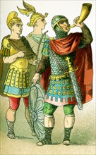 The figures here are three Frank warriors in A.D. 800. Franks were members of the Germanic nation