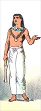 This 1882 illustration represents an ancient Egyptian priest, with the wall paintings uncovered in