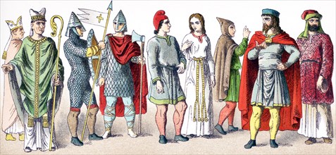 The figures depicted here show people of France in the year A.D. 1000. They are, from left to