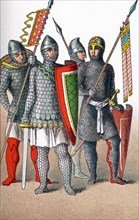 The figures shown here represent German warriors around A.D. 1100. The illustration dates to 1882.