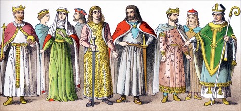 The figures here are Germans in A.D. 1100. The represent, from left to right: Emperor Frederick I